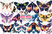 Watercolor Night Moths Clipart, an Illustration by Canvas Craft (Thumbnail 1 of 8)