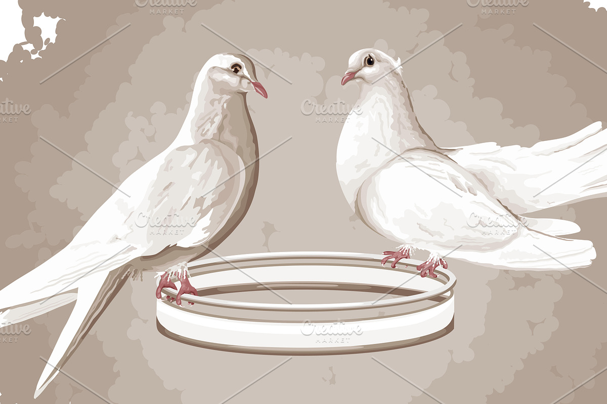 2 DOVES ON A RING IN VECTOR, a Decorative Illustration by Nadin_Lebedeva (Photo 1 of 4)