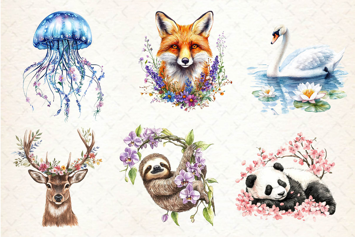 Vibrant Flowers Animals Clipart, an Illustration by Dream Creation (Photo 2 of 4)