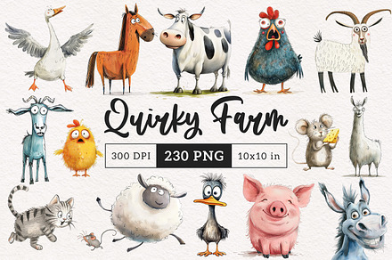 Quirky Farm Animal Illustrations, an Animal Illustration by PaintPixelCo