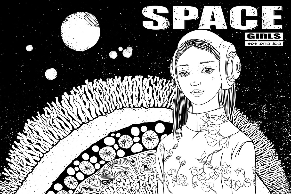 SPACE GIRLS Coloring Collection, a Person Illustration by ImHope (Photo 9 of 10)