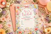 Floral Birthday Canva Invitation, a Marketing Template by KennedyStudio (Thumbnail 1 of 6)