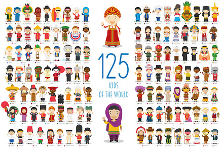 125 Kids of the world cartoon style, an Education Illustration by asantosg