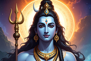 Mystical vision of shiva under night sky, a Person Illustration by DanFLCreativo