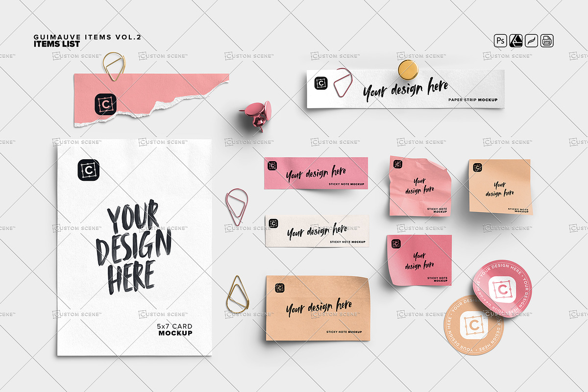 Sticky Notes & Papers Desk Elements, a Product Mockup by Custom Scene (Photo 7 of 7)