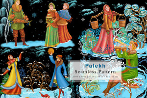 Palekh folk winter seamless pattern