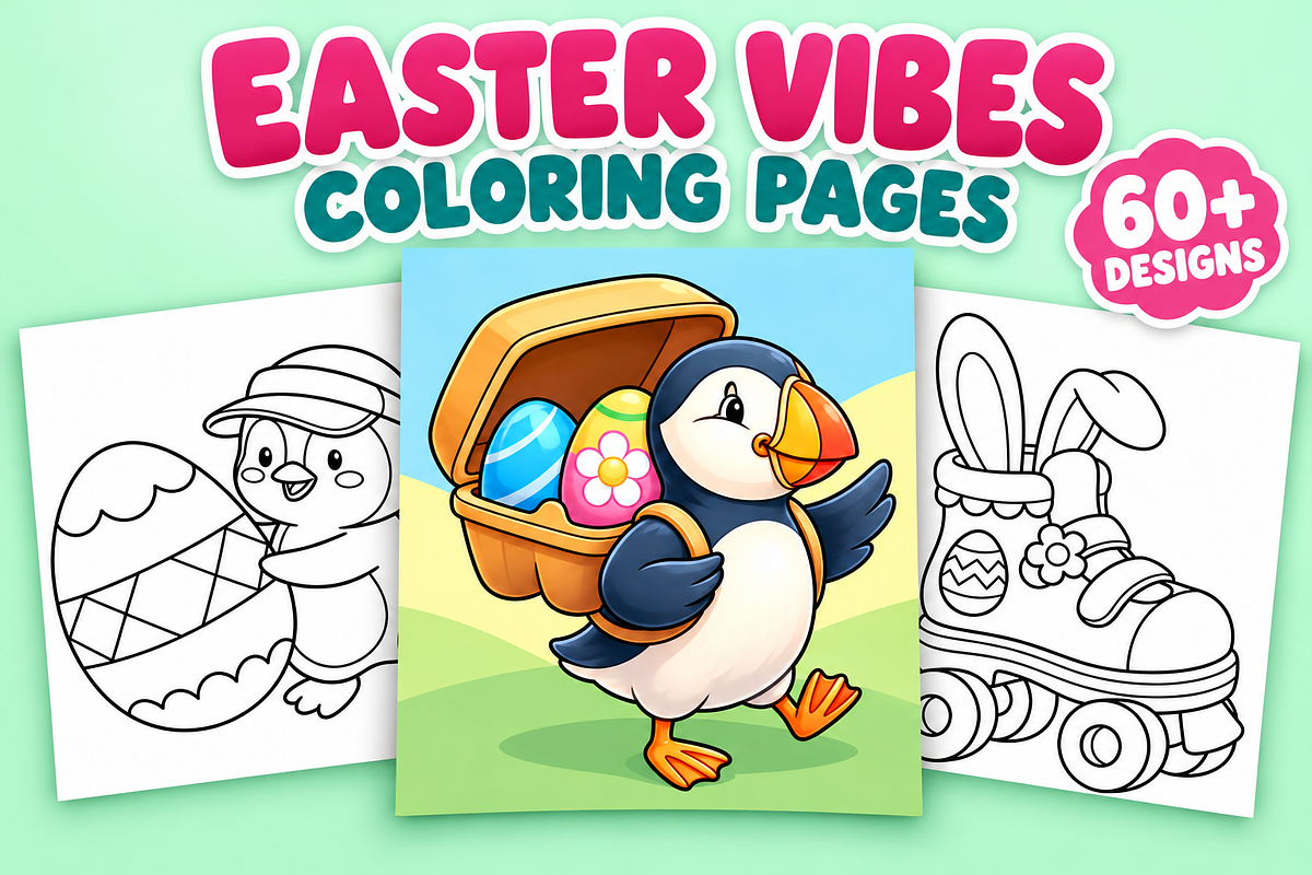 Easter Vibes Coloring Pages Vol. 1, a Seasonal Illustration by Inkivelle Studio (Photo 1 of 3)
