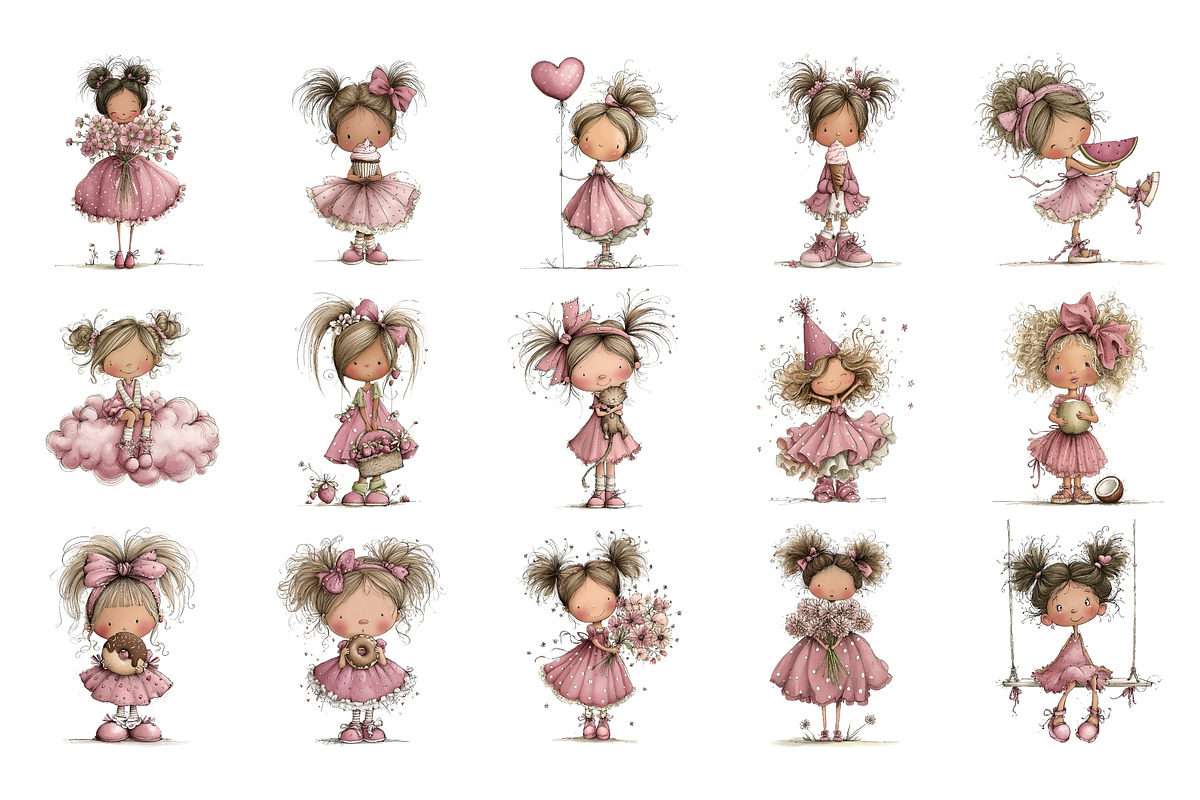 Pink Girl Watercolor Clipart PNG, a Person Illustration by Nicolle's Colorful Art (Photo 2 of 4)