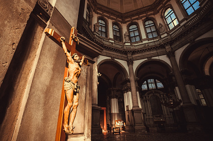 Sunny crucifixion in church
