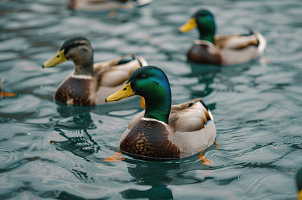Group of ducks swimming into the pond, an Animal Photo by AlyaAnd