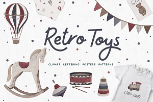 VINTAGE TOYS Hand Drawn Clipart Set