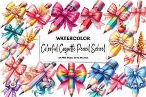 Colorful Coquette Pencil School Clip, an Illustration by DreamArtGraphic