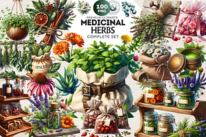 100 Medicinal Herbs clipart Set, a Decorative Illustration by ThatsDesignArt