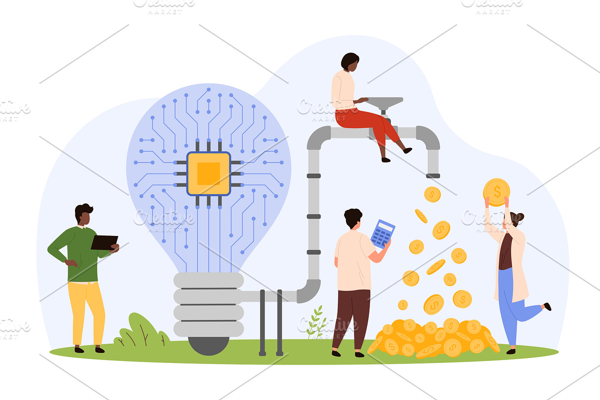 Money flow of income from digital, a Finance Illustration by Flashvector