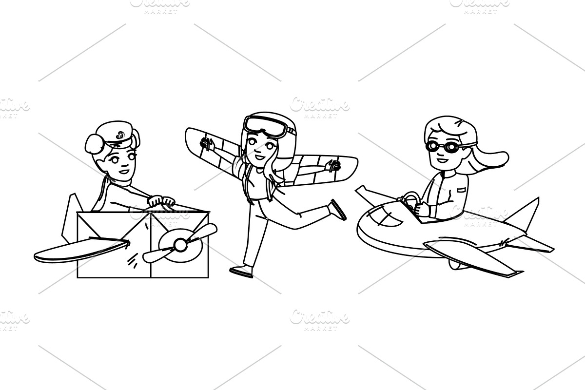 fun pilot kid girl vector, a Person Illustration by pikepicture