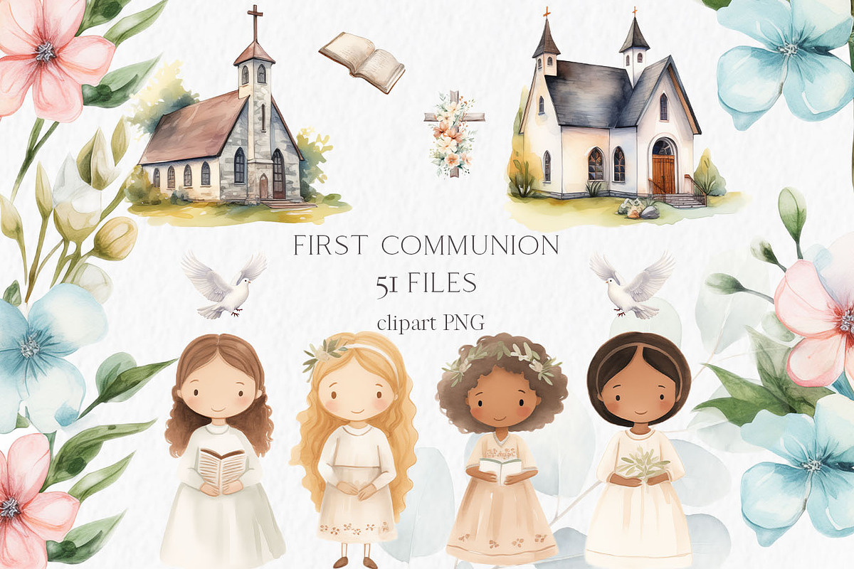 First communion watercolor clipart, an Object Graphic by MyLittleMeow (Photo 1 of 9)