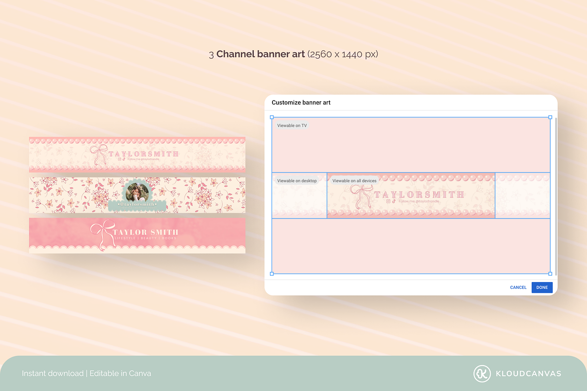 YouTube Branding Kit - Pink Coquette, a Social Media Template by KloudCanvas (Photo 3 of 8)