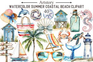 Watercolor Summer Coastal Beach Clip, an Illustration by designcity5