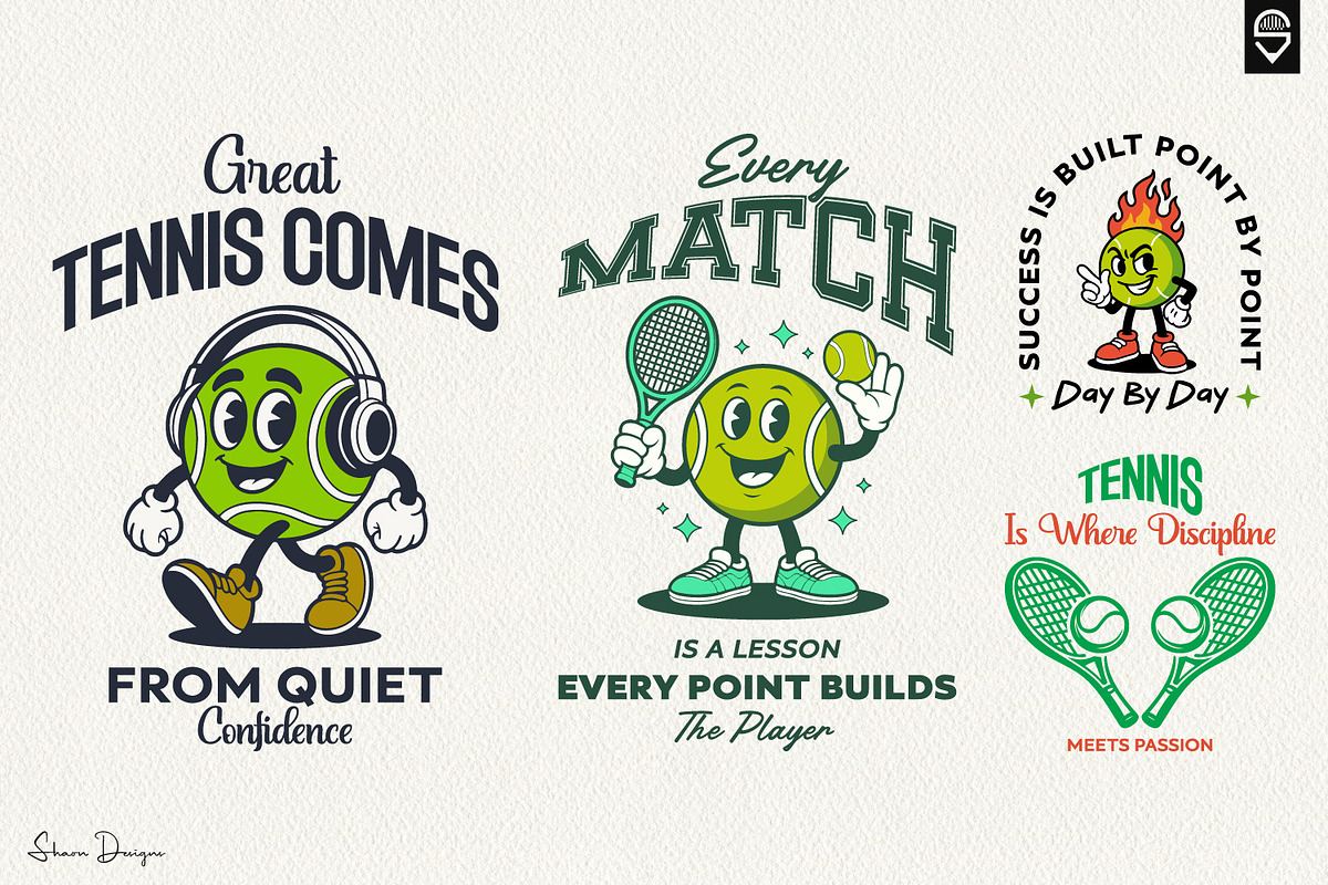 Retro Tennis Ball T-Shirt Bundle, a Sport Illustration by shaondesigns (Photo 1 of 5)
