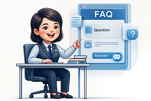 Businesswoman pointing at FAQ interf, a Photo by rarrarorro