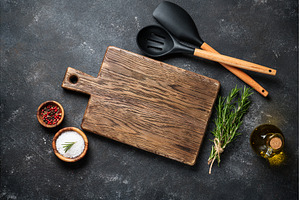Spices and herbs with craft cutting, a Food & Drink Photo by Nadia-nb