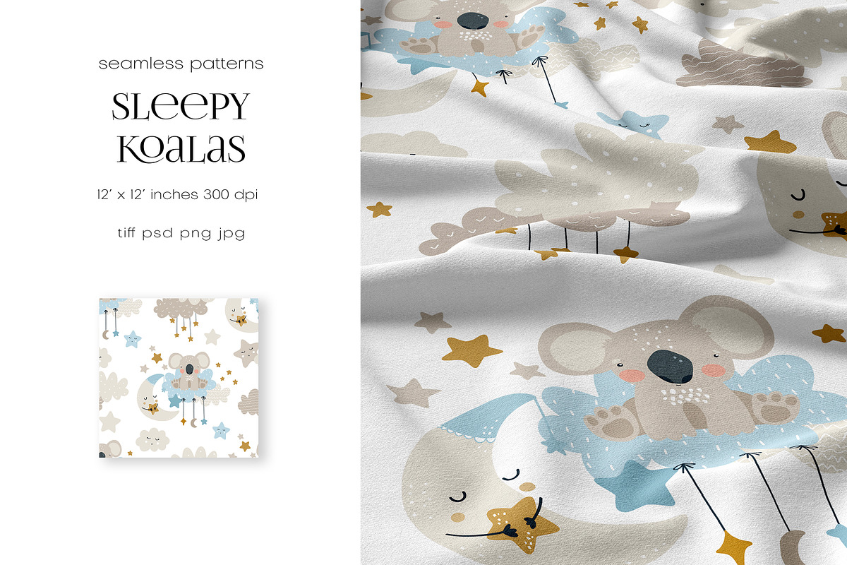 Sleepy Koalas – Seamless Patterns, a Pattern Graphic by PROTEA Watercolor Studio (Photo 6 of 8)