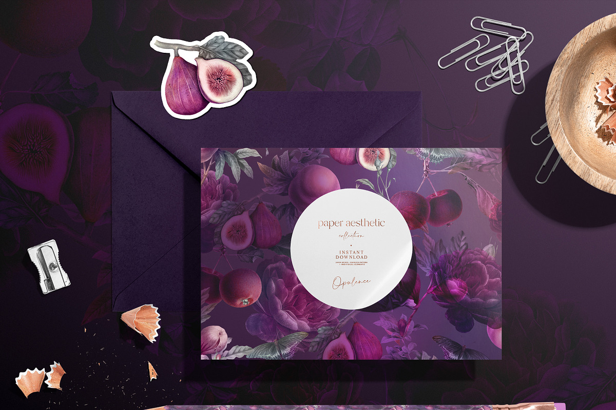Purple Fruits & Flowers Paper Pack, a Pattern Graphic by paper aesthetic (Photo 4 of 7)