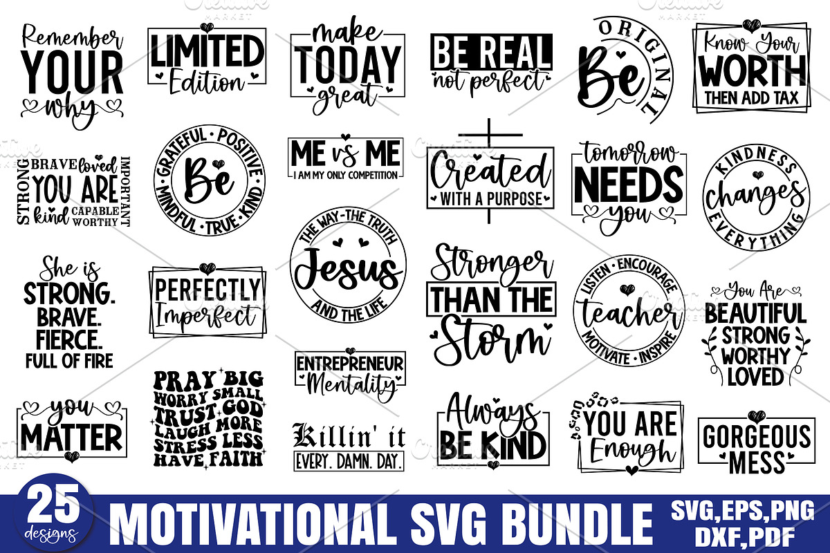 Motivational SVG Bundle, a Graphic by Designer302 (Photo 1 of 26)
