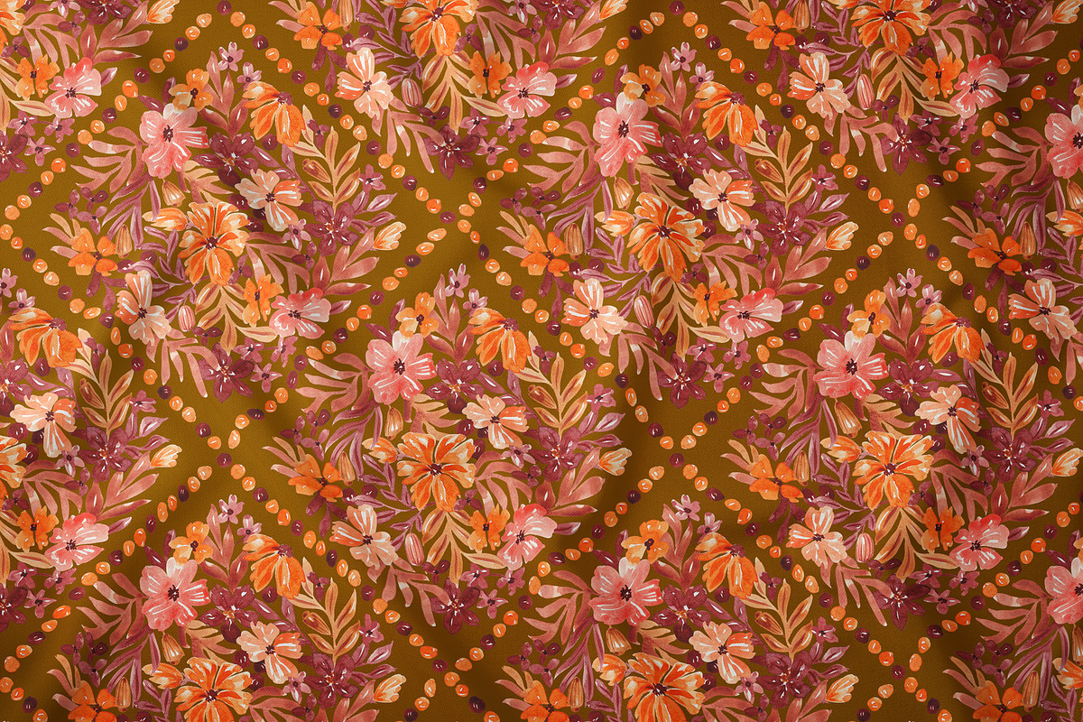 Watercolor Fall Floral Grid Pattern, a Pattern Graphic by SirenaArt (Photo 7 of 12)