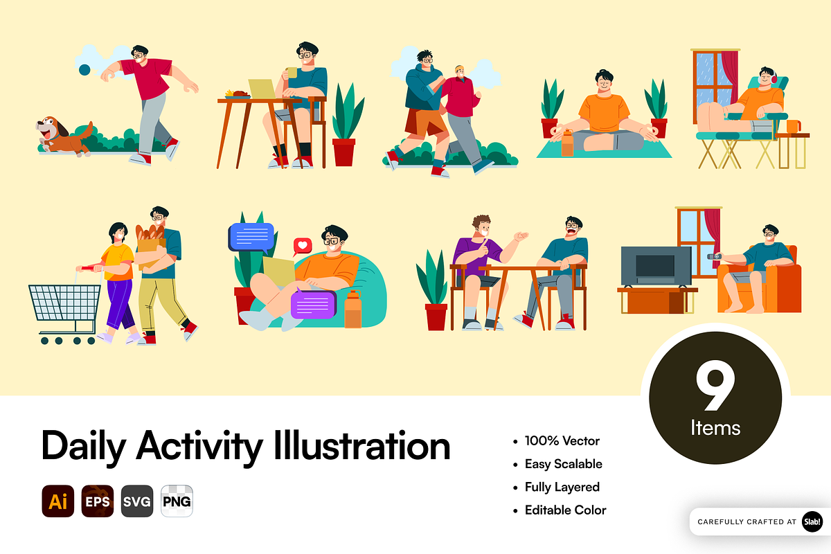 Daily Activity Illustration Pack, an Object Graphic by SLAB! Design