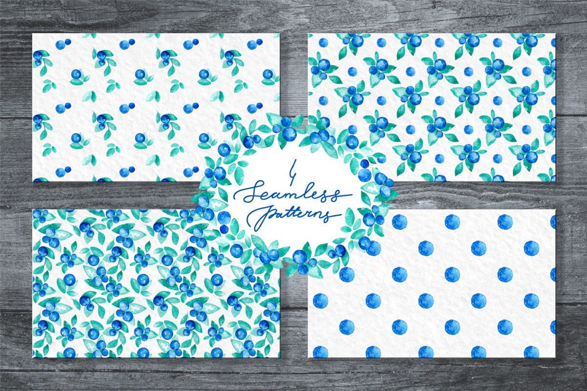 Blue Berries Watercolor Design Set, a Decorative Illustration by Yashroom (Photo 2 of 5)
