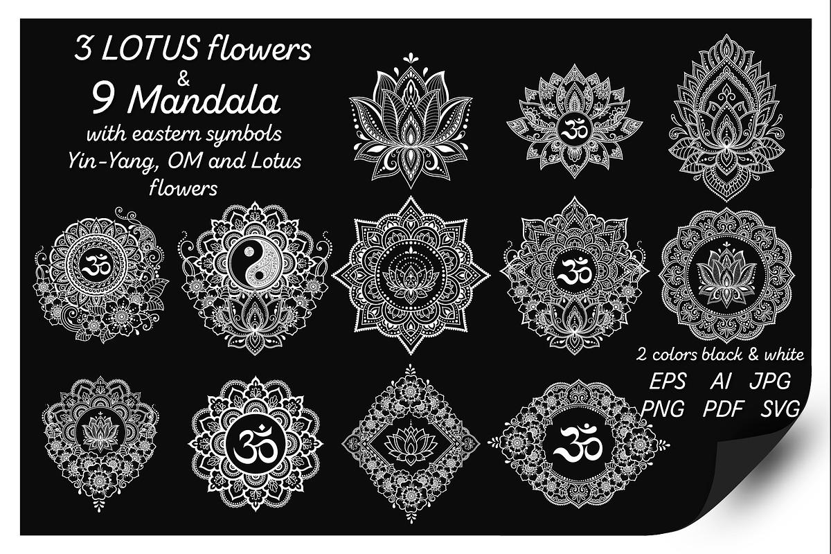 Mandala and Lotus flowers, an Illustration by Katika Shop (Photo 2 of 6)