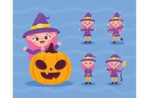five witches with pink hair, an Illustration by studiogstock