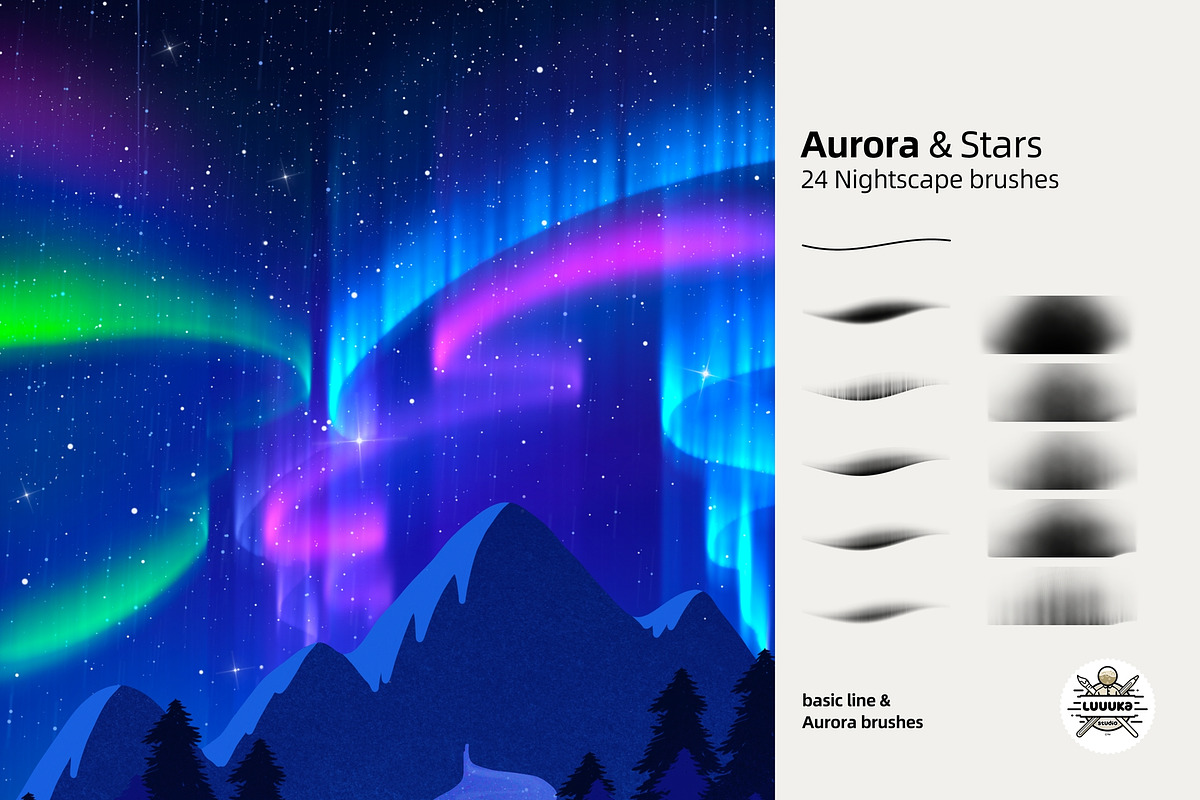 Aurora & stars brushes for procreate, a Brush Add-On by Luuuka studio (Photo 5 of 6)