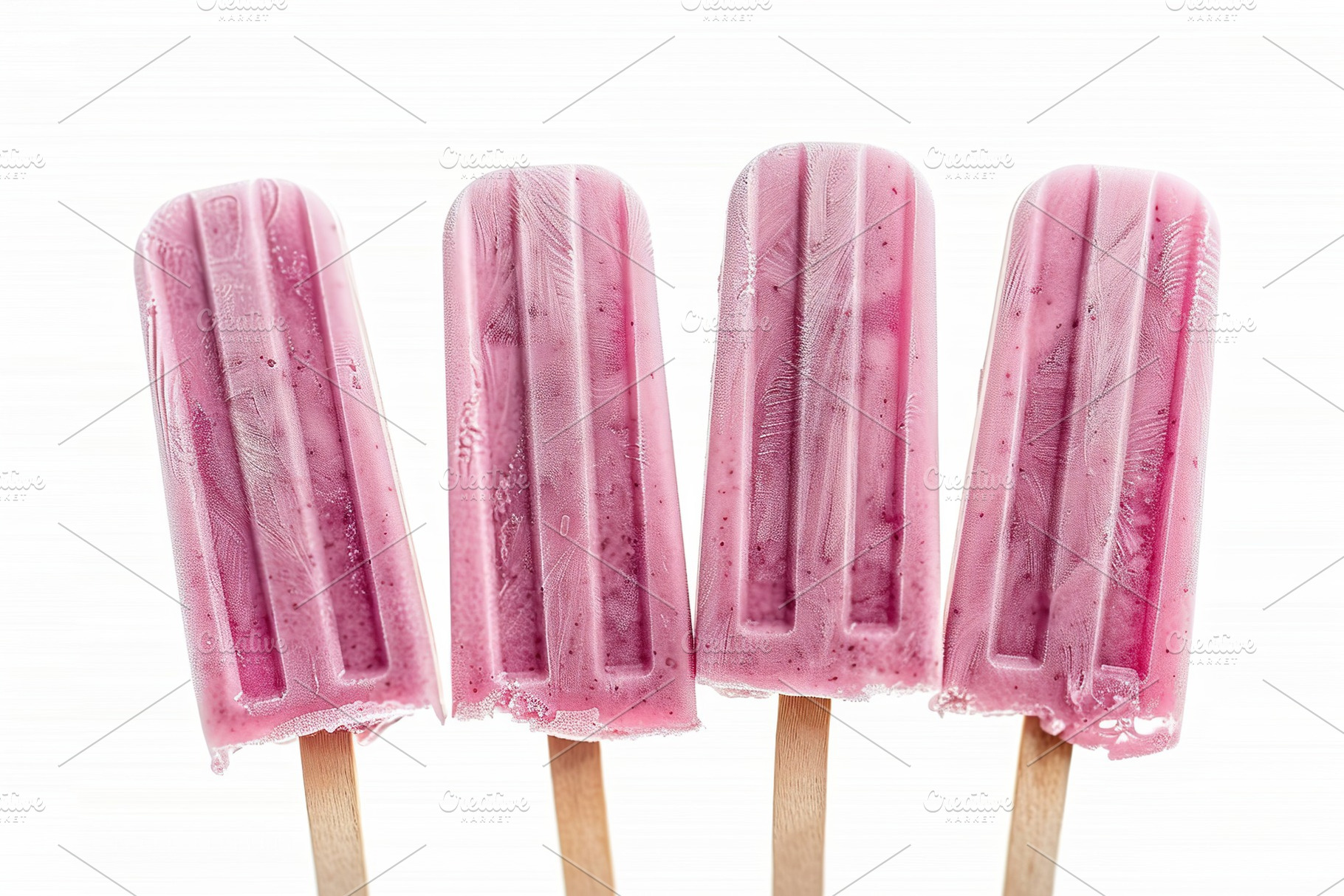 Pink ice cream popsicles on white background, a Food & Drink Photo by AlyaAnd