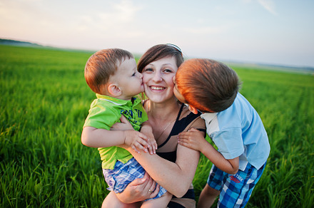 Mother with two son in green field., a Person Photo by AS photostudio