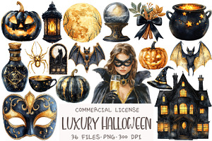 Black And Gold Halloween Clipart, an Illustration by OK Design