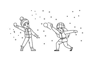 snow snowball fight kid vector, a Person Illustration by pikepicture