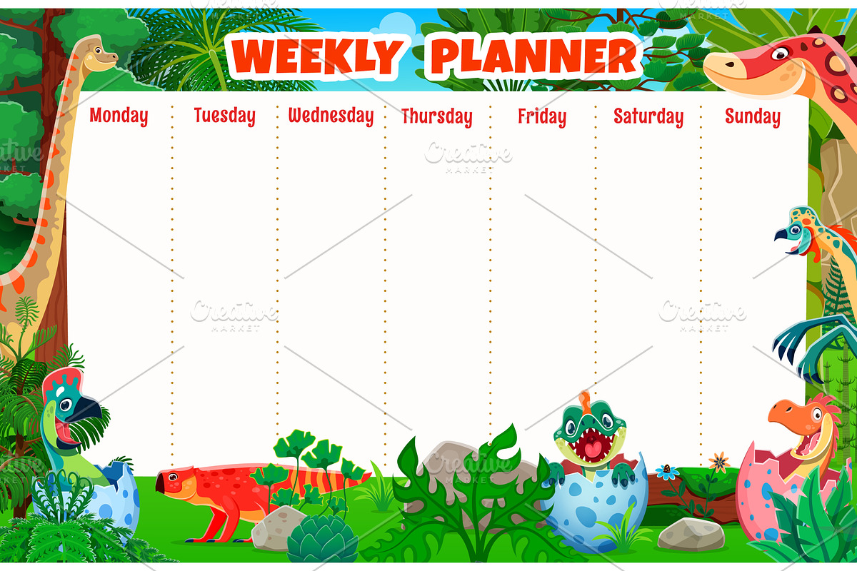 Kids weekly planner schedule, an Animal Illustration by Vector Tradition