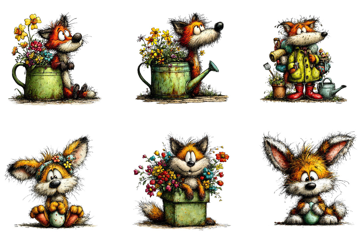 Whimsical Spring Funny Fox Clipart, an Illustration by CreationArt (Photo 4 of 7)