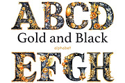 Gold and Black Alphabet Clipart, a Decorative Illustration by GlamArtZhanna (Thumbnail 1 of 5)