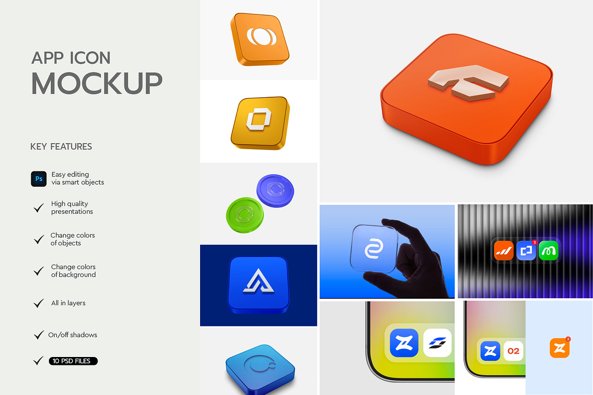 3D App Icon Mockup Pack, an iPhone Mockup by graphypix (Photo 2 of 13)