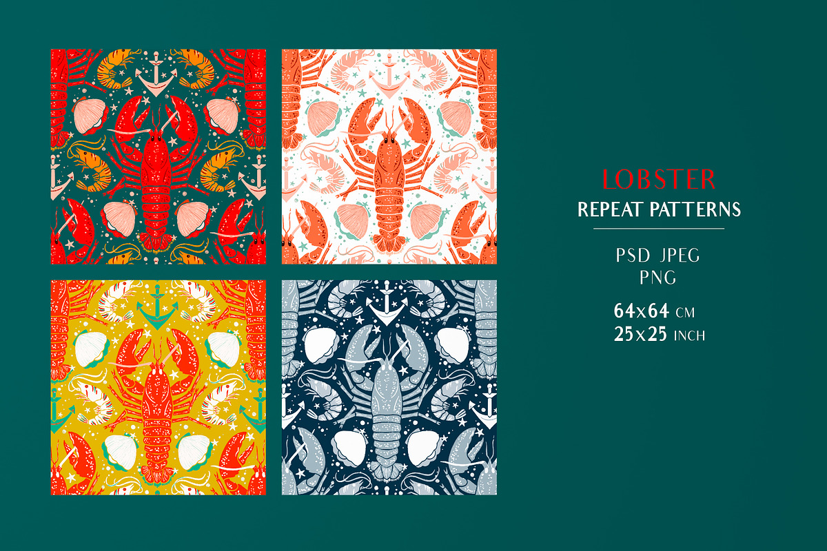 Lobster - Repeat Patterns Collection, a Pattern Graphic by Julia M. Watercolor (Photo 2 of 10)