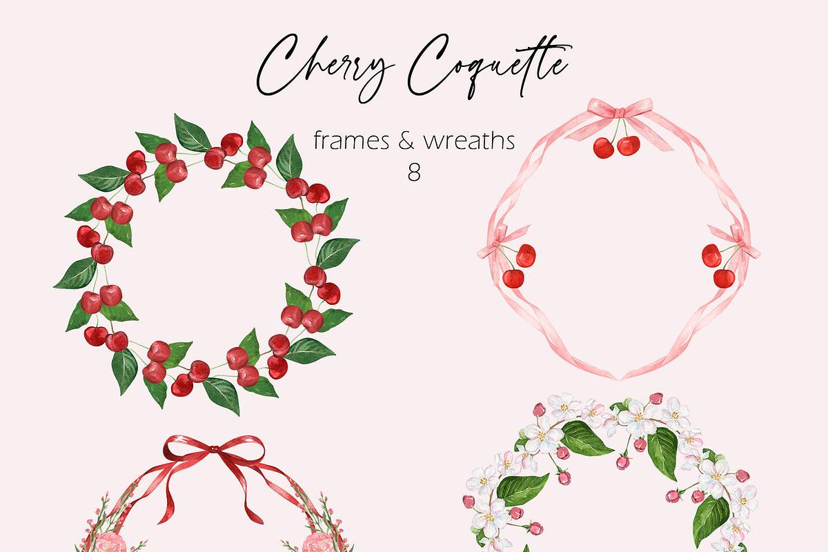 Cherry Coquette Watercolor Clipart, a Food Illustration by Catch the Dream Art (Photo 7 of 18)