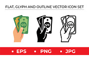 Hand Holding Money Icons Vector Set, an Outline Icon by Artonix (Thumbnail 1 of 2)