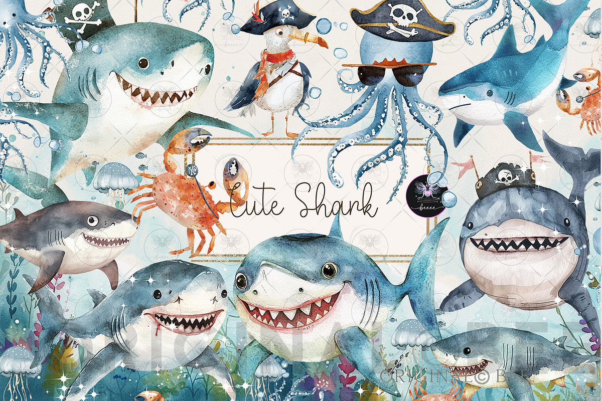 Shark Clipart – Under the Sea:, an Illustration by BigCakeBee (Photo 1 of 4)