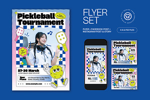 Blue Pickleball Tournament Flyer Set, a Flyer Template by graphicook