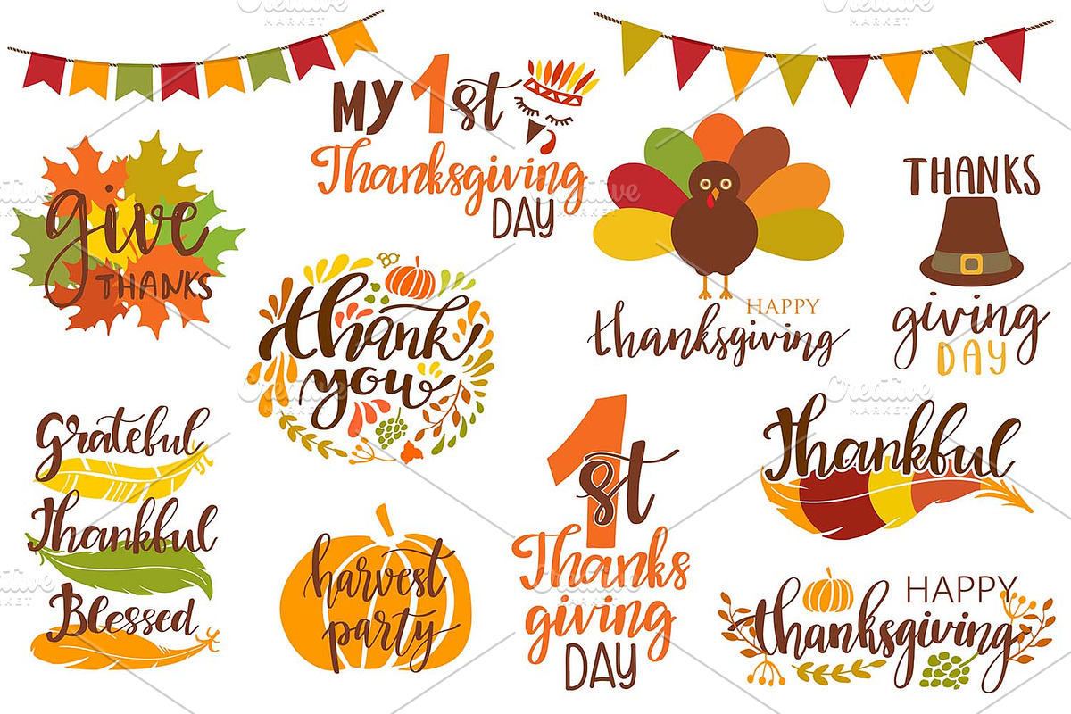 Thanksgiving day lettering clipart, an Object Graphic by mcherevan (Photo 1 of 2)