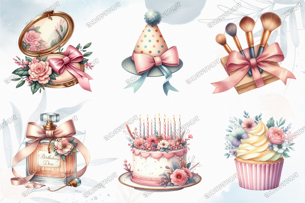 Watercolor Woman's Birthday Clipart, a Graphic by designcity5 (Photo 2 of 5)