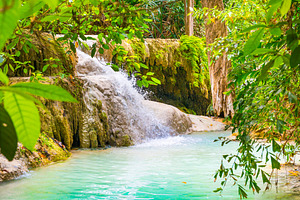Beautiful waterfall in wild rainforest in Erawan National park,, a Nature Photo by Vapi